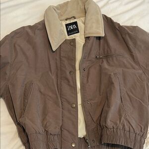 Zara Women's Brown Jacket with Cream Collar